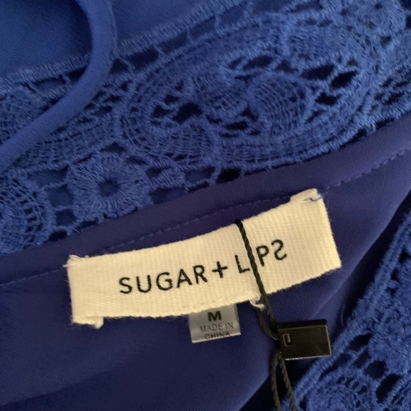 Sugar + Lips Pleated Cut Out Mini Dress Size Medium Royal Blue - Picture 2 of 8